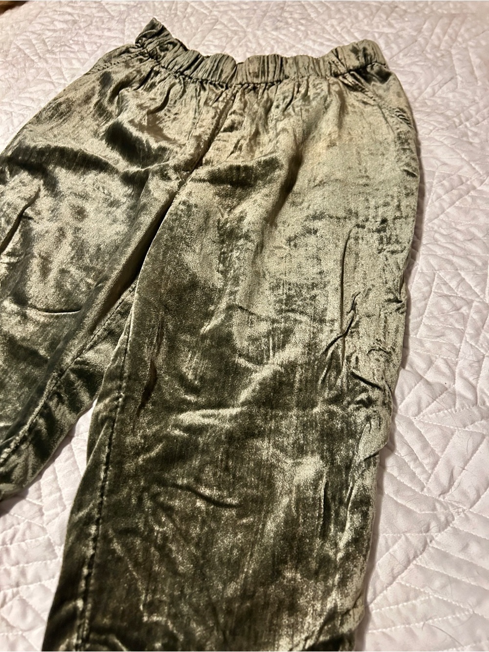 ETT:TWA by Anthropologie Olive Green Crushed Velvet Pants - Picture 2 of 3